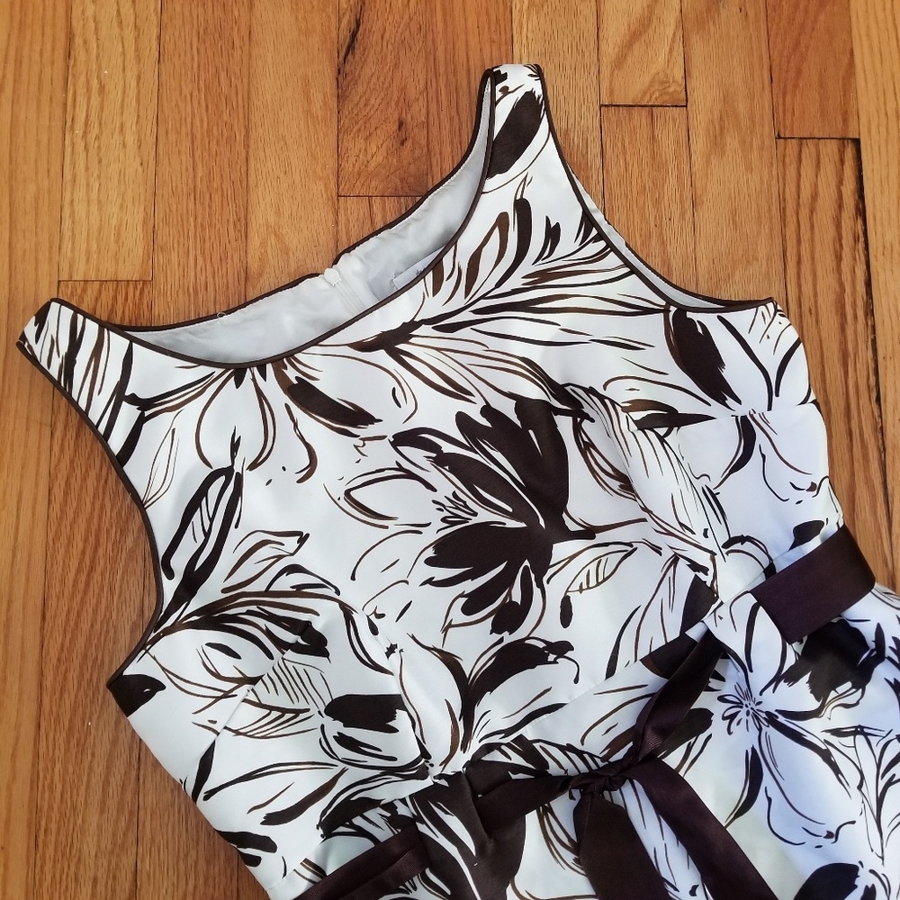 Dressbarn Floral Cocktail Dress White Brown 12 - Picture 2 of 8